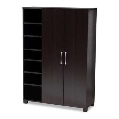 Shoe Rack: 2-Door Wood Entryway 19 Pair Shoe Storage Cabinet