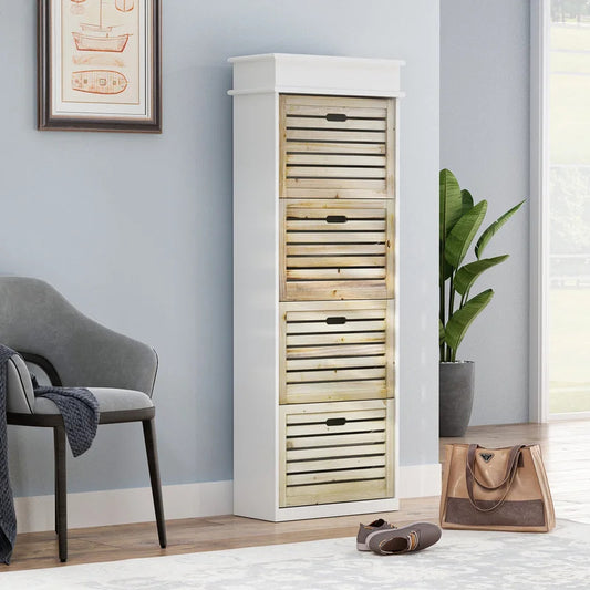 Shoe Rack: 61''H DELUXE 4 DRAWERS SHOE CABINET