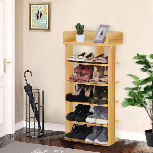Shoe Rack: 6 Tiers Wooden Shoe Storage Cabinet