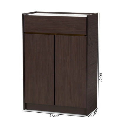 Shoe Rack: Dark Brown And Gold Finished Wood Shoe Cabinet With Faux Marble Top
