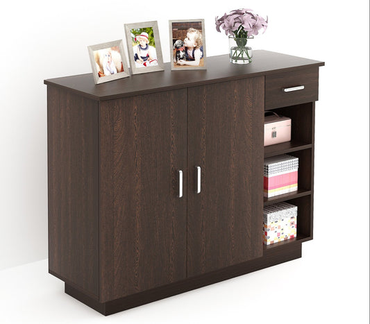 Shoe Rack: Leon Wood Shoe Rack Cabinet with Drawer (Wenge)