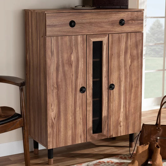 Shoe Rack Modern and Contemporary 2 Door Wood Entryway 15 Pair Shoe Storage Cabinet