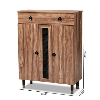 Shoe Rack Modern and Contemporary 2 Door Wood Entryway 15 Pair Shoe Storage Cabinet