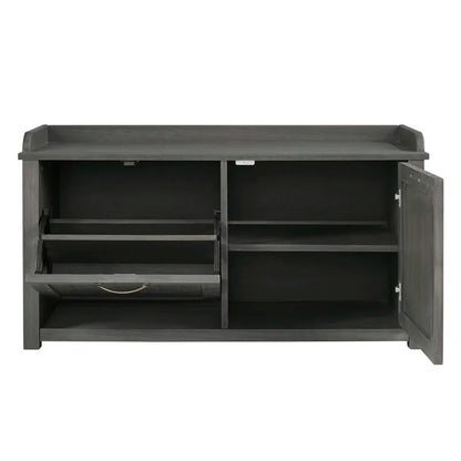 Shoe Rack: Tray Top Grooved Drop Down 10 Pair Shoe Storage Cabinet