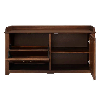 Shoe Rack: Tray Top Grooved Drop Down 10 Pair Shoe Storage Cabinet