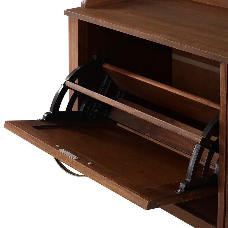 Shoe Rack: Tray Top Grooved Drop Down 10 Pair Shoe Storage Cabinet