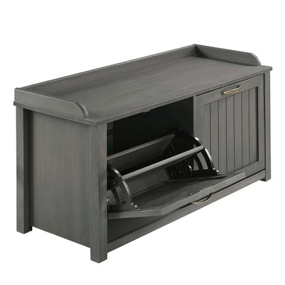 Shoe Rack: Tray Top Grooved Drop Down 10 Pair Shoe Storage Cabinet