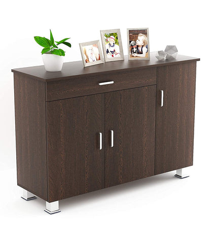 Shoe Rack: Waspen Wood 3 Door Shoe Rack Cabinet with Drawer Steel Legs (Wenge)