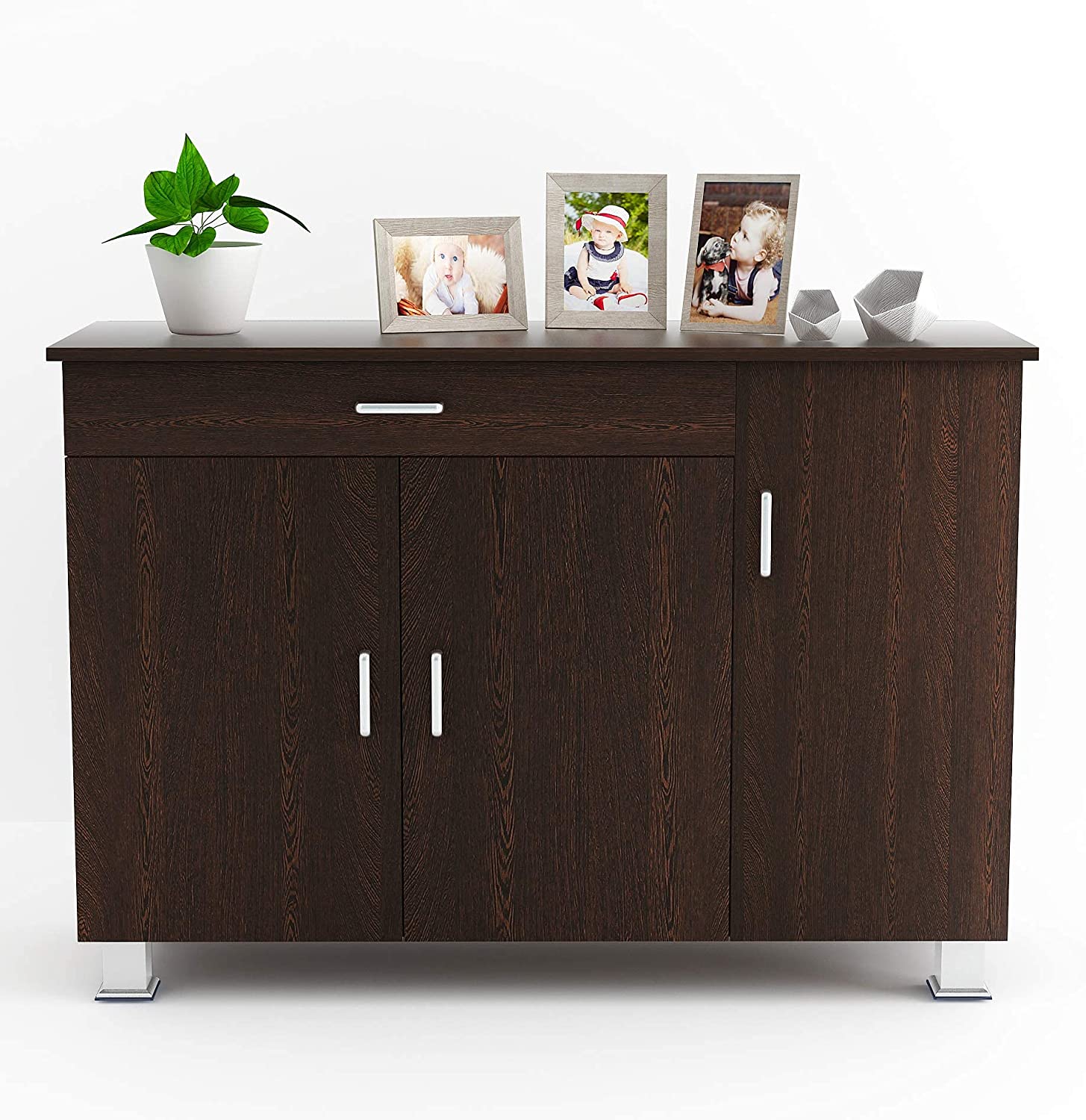 Shoe Rack: Waspen Wood 3 Door Shoe Rack Cabinet with Drawer Steel Legs (Wenge)