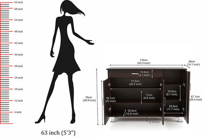 Shoe Rack: Waspen Wood 3 Door Shoe Rack Cabinet with Drawer Steel Legs (Wenge)