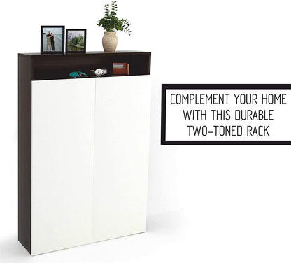 Shoe Rack: White Wood Wall Mount Shoe Rack with Doors (Wenge & White)
