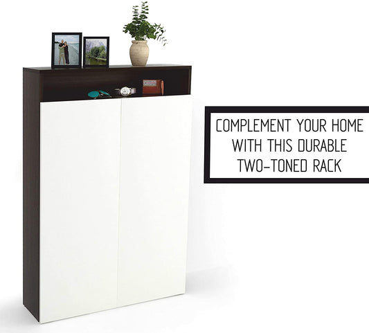 Shoe Rack: White Wood Wall Mount Shoe Rack with Doors (Wenge & White)