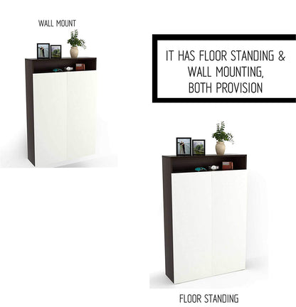 Shoe Rack: White Wood Wall Mount Shoe Rack with Doors (Wenge & White)