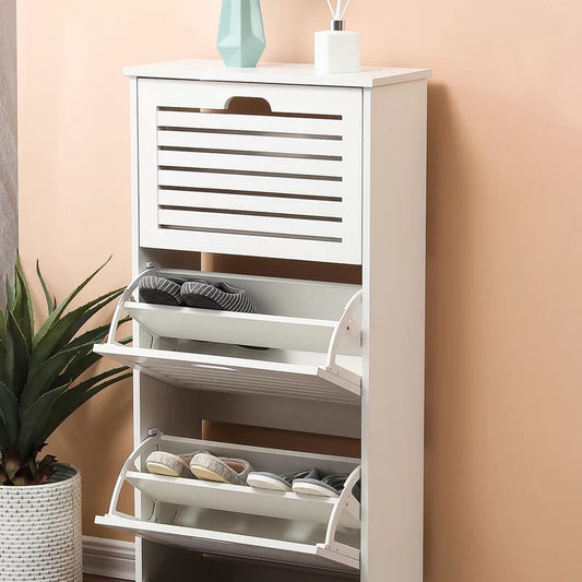 Shoe Rack: Wood 12 Pair Shoe Storage Cabinet