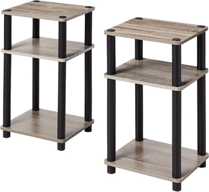 Side 3-Tier Turn-N-Tube 2-Pack End Table, French Oak Grey Black