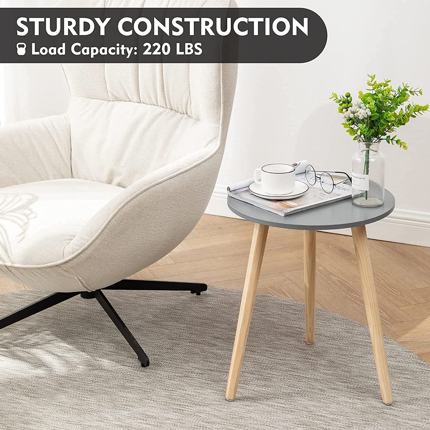 Side Table : Round Side Table, Black Nightstand End Table for Small Spaces