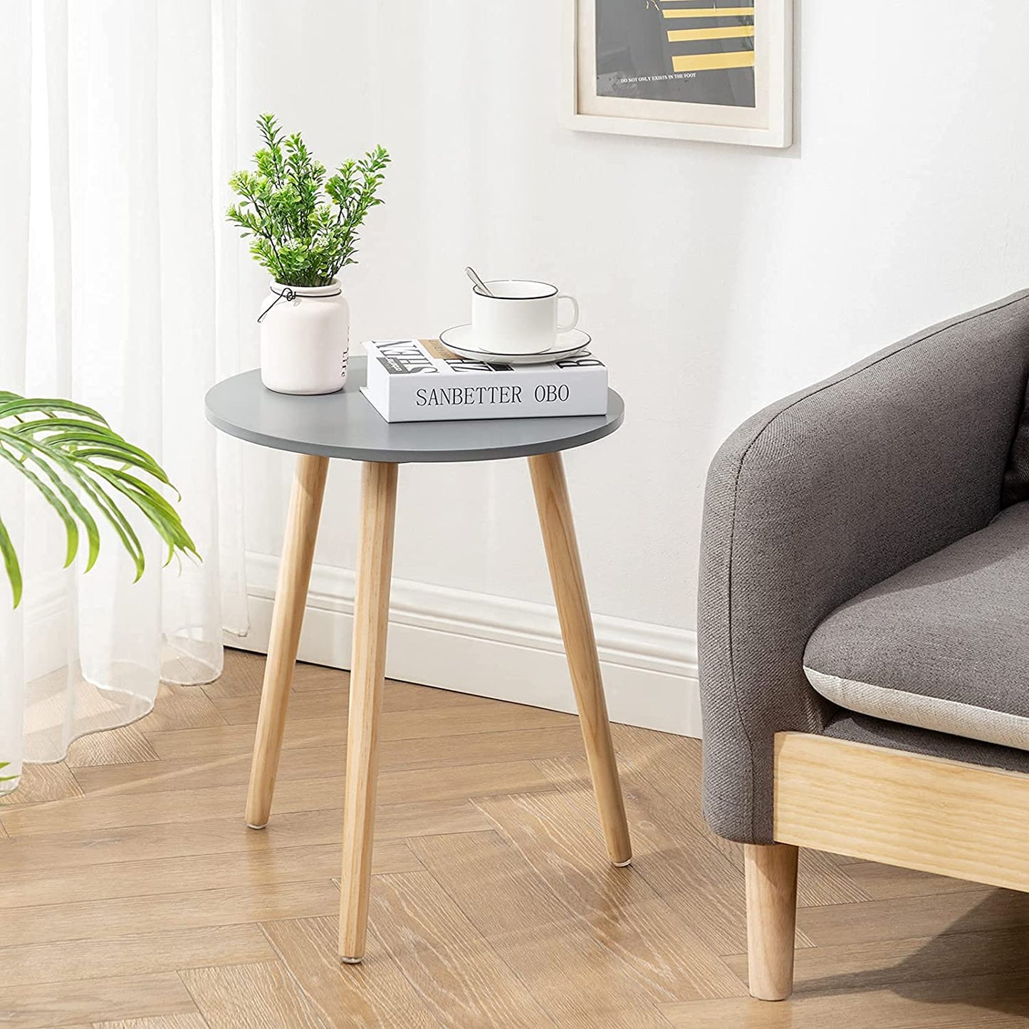 Side Table : Round Side Table, Black Nightstand End Table for Small Spaces