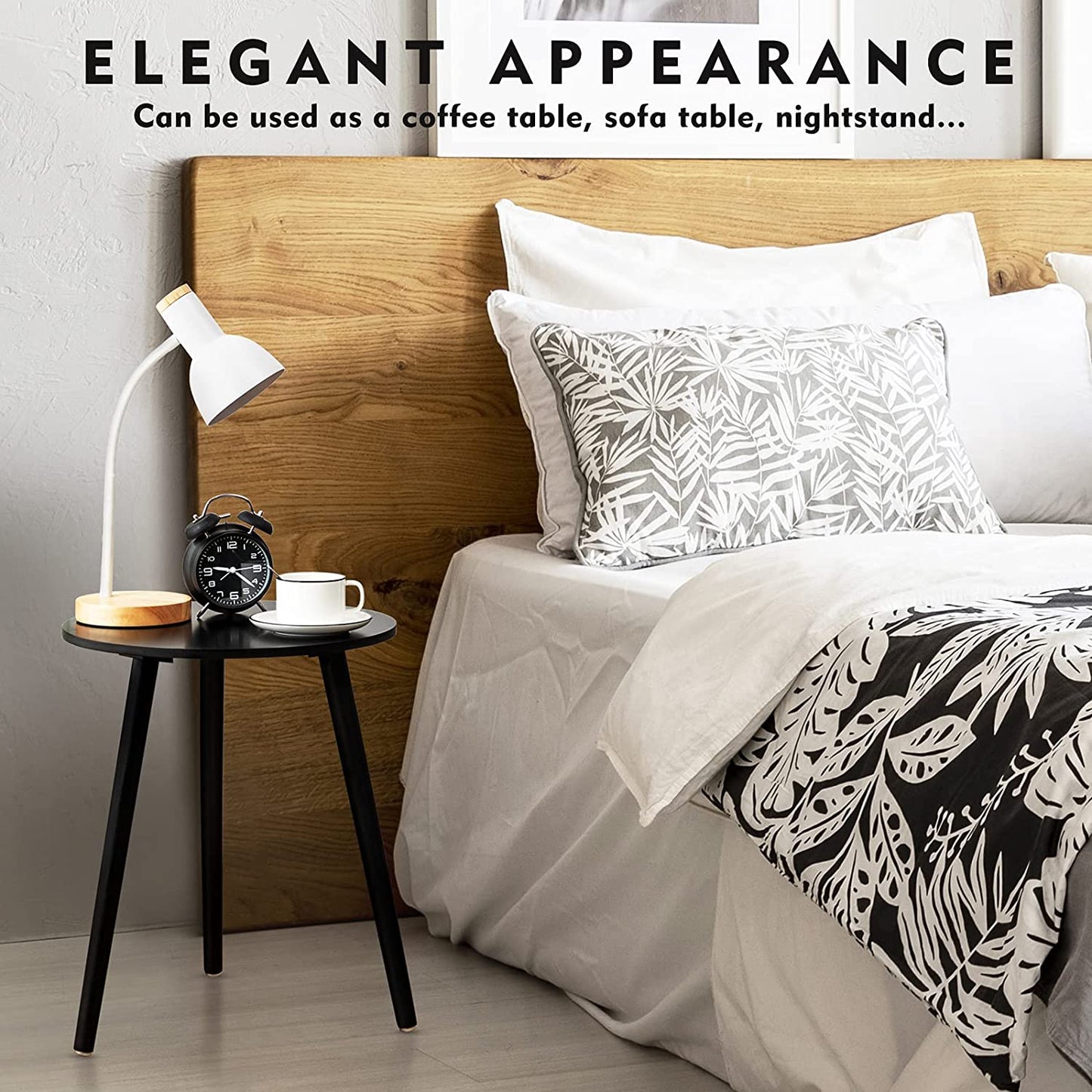 Side Table : Round Side Table, Black Nightstand End Table for Small Spaces