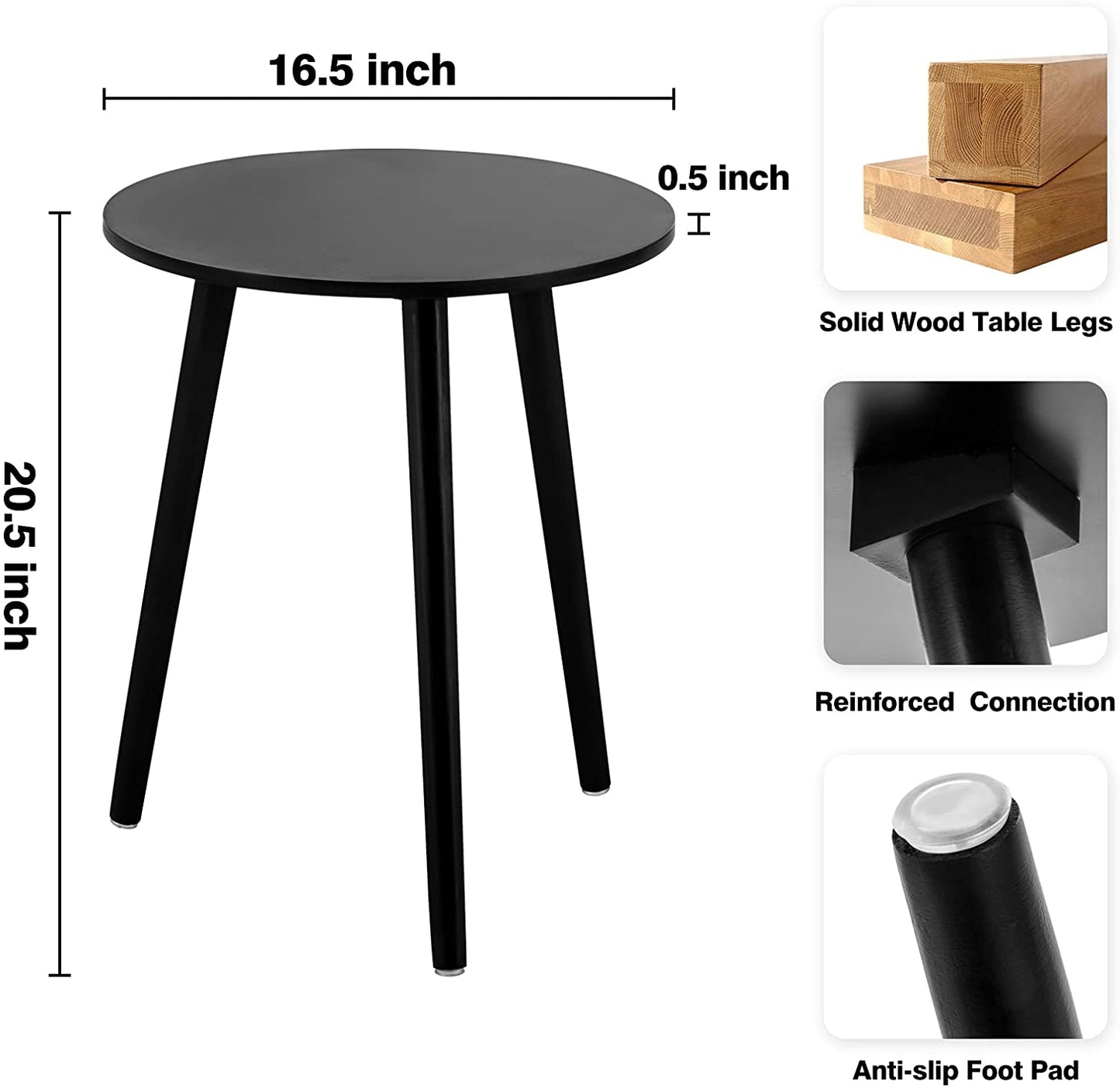 Side Table : Round Side Table, Black Nightstand End Table for Small Spaces