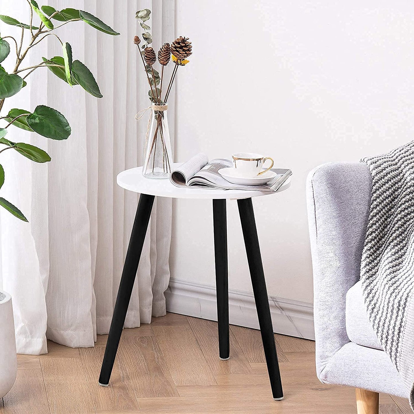 Side Table : Round Side Table, Black Nightstand End Table for Small Spaces