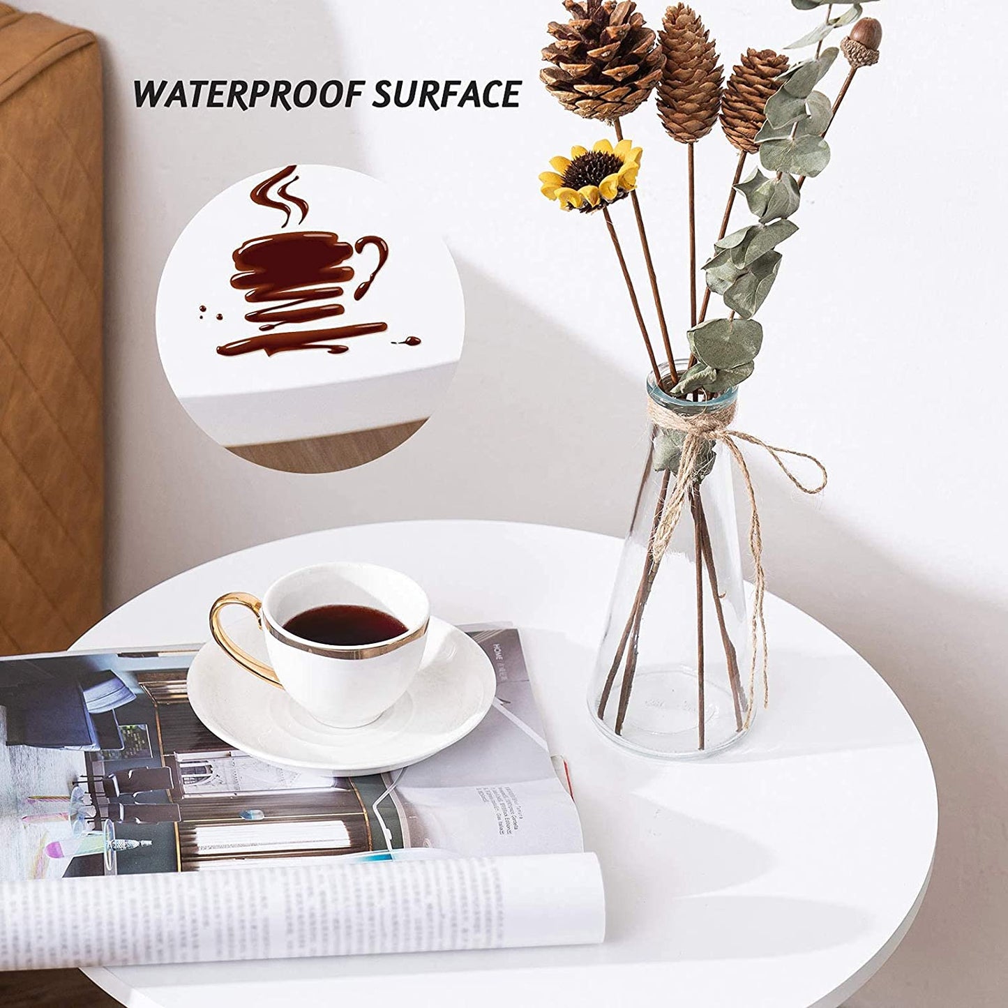 Side Table : Round Side Table, Black Nightstand End Table for Small Spaces