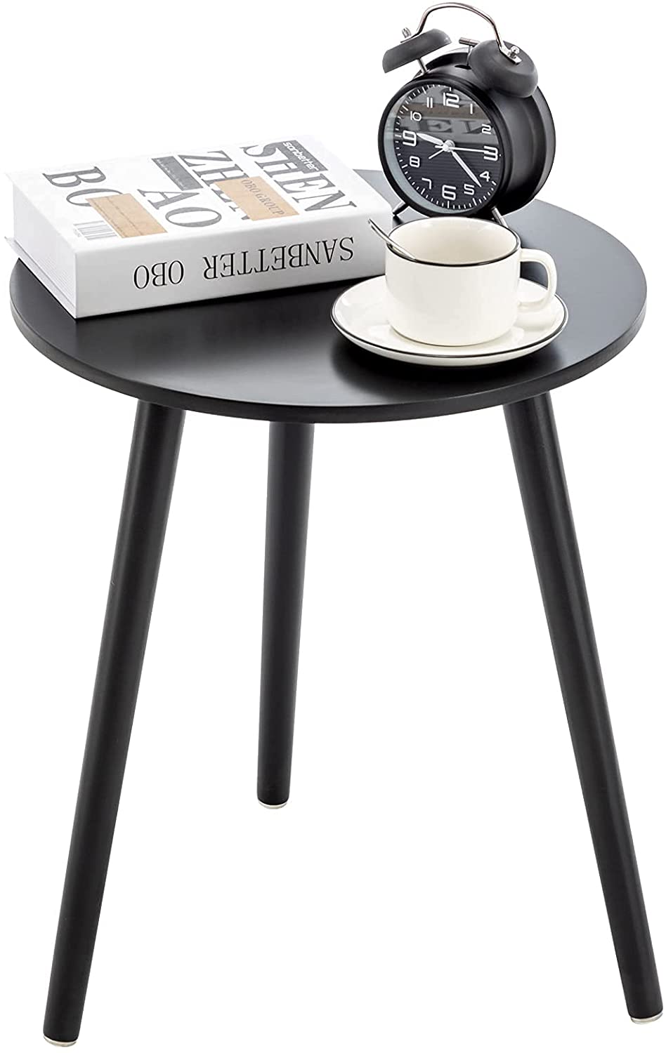 Side Table : Round Side Table, Black Nightstand End Table for Small Spaces