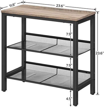Side Tables 2 Flat or Slant Adjustable Shelves for Small Spaces, Hallway, Living Room, Bedroom, Sturdy, Easy Assembly, Greige and Black