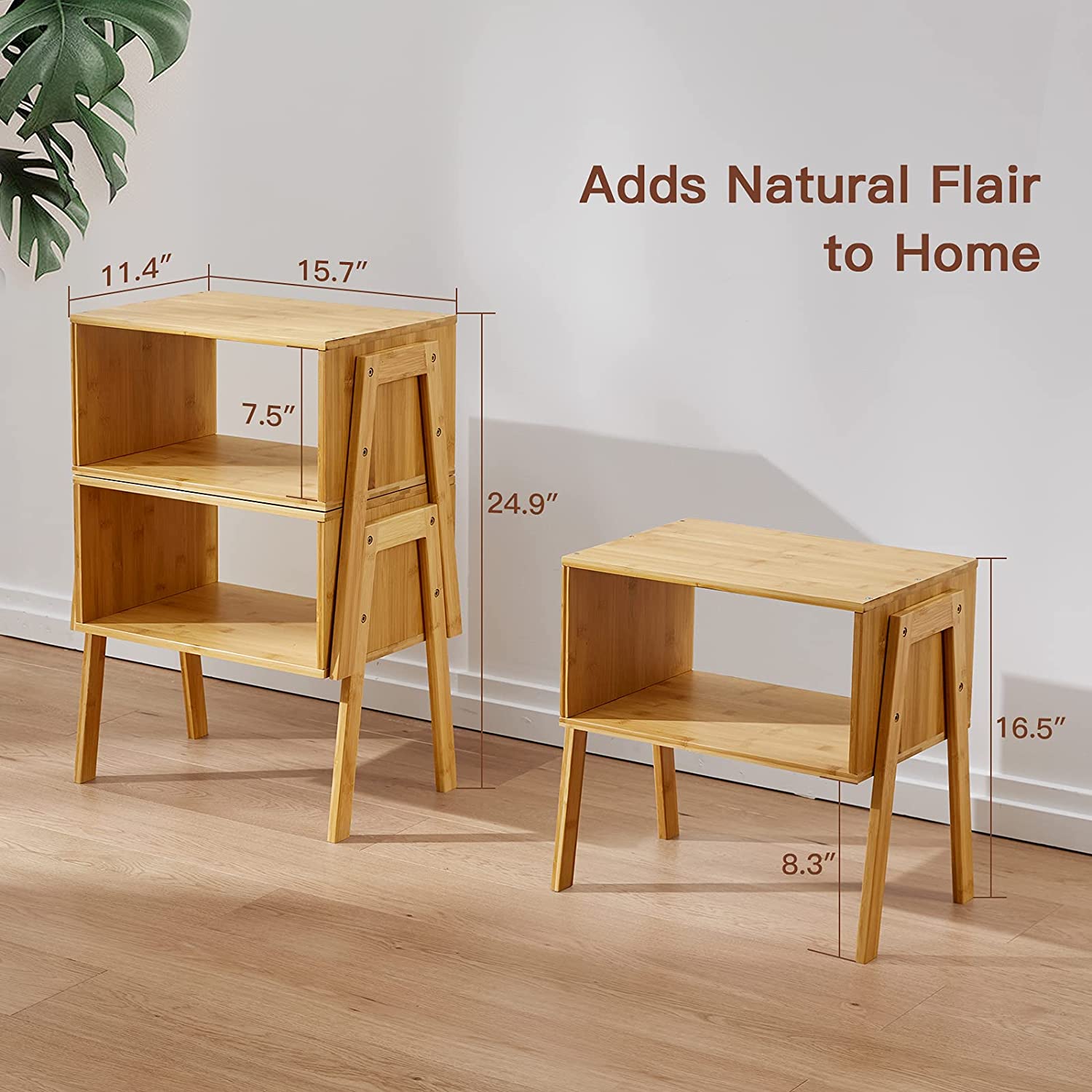 Side Tables: Bamboo End Tables, Living Room Nightstand,Set of 2 