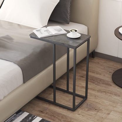 Side Tables: C Shaped Table with Stable Metal Frame, Sofa Couch Table for Coffee Snack Laptop, Easy Assembly, Grey