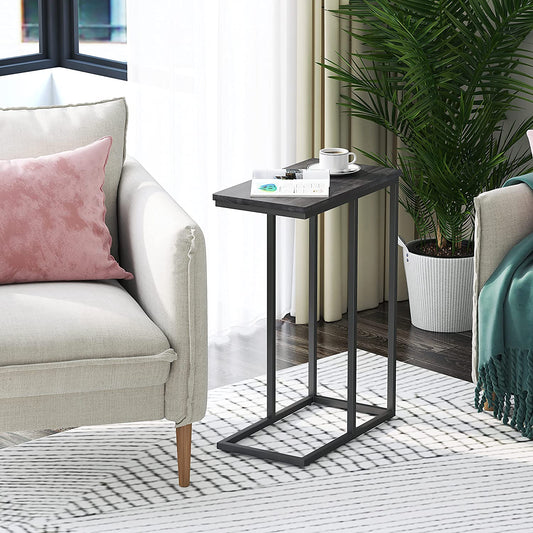 Side Tables: C Shaped Table with Stable Metal Frame, Sofa Couch Table for Coffee Snack Laptop, Easy Assembly, Grey