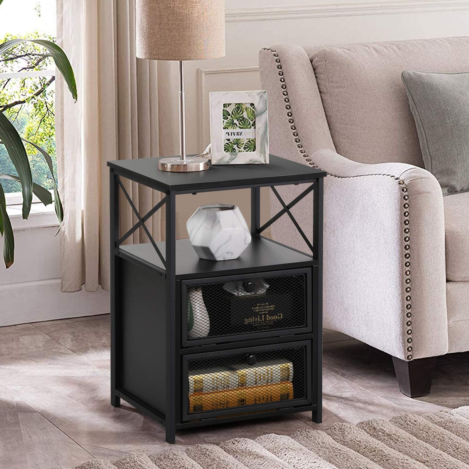 Side Tables: End Side Table with Storage Space and Flip Drawers