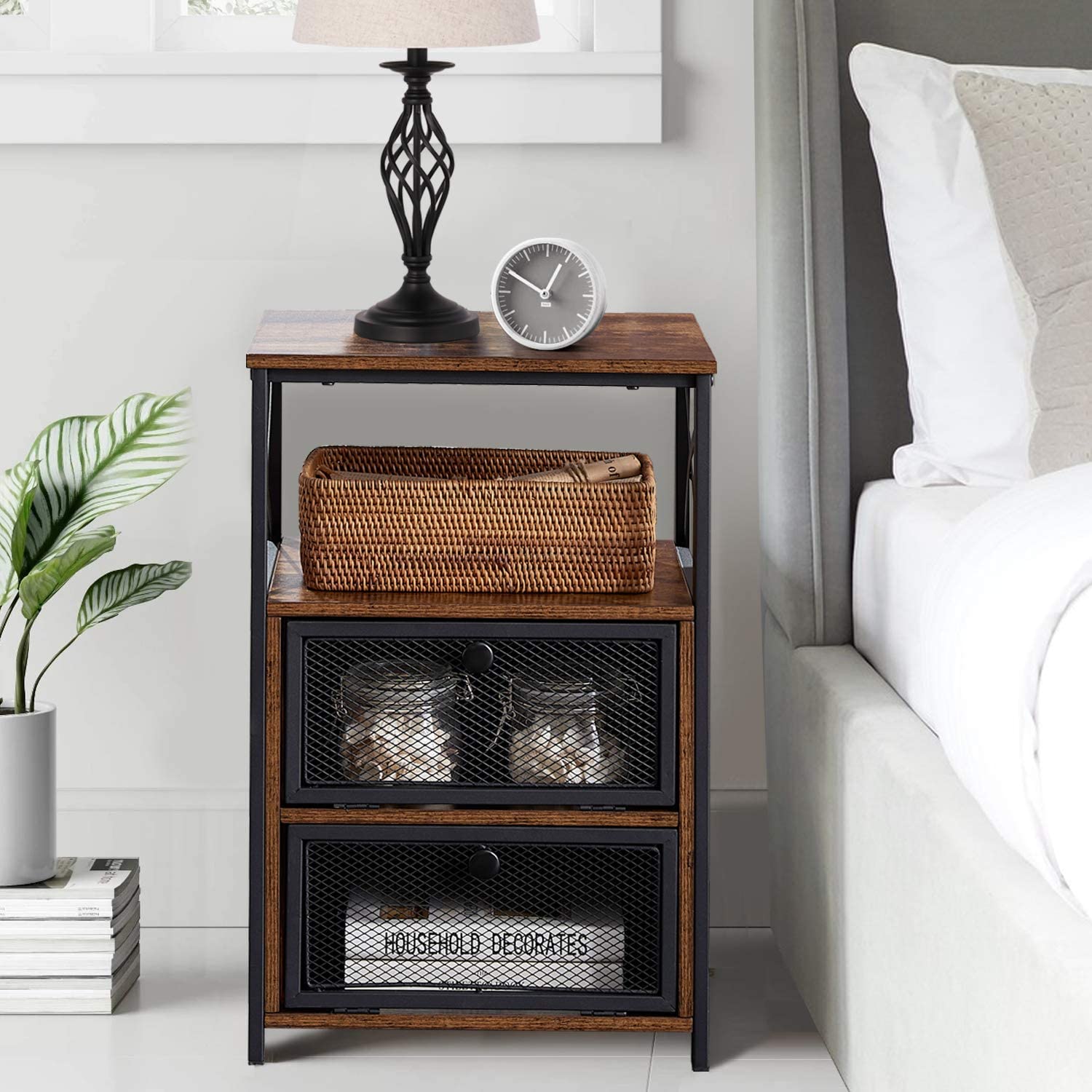 Side Tables: End Side Table with Storage Space and Flip Drawers