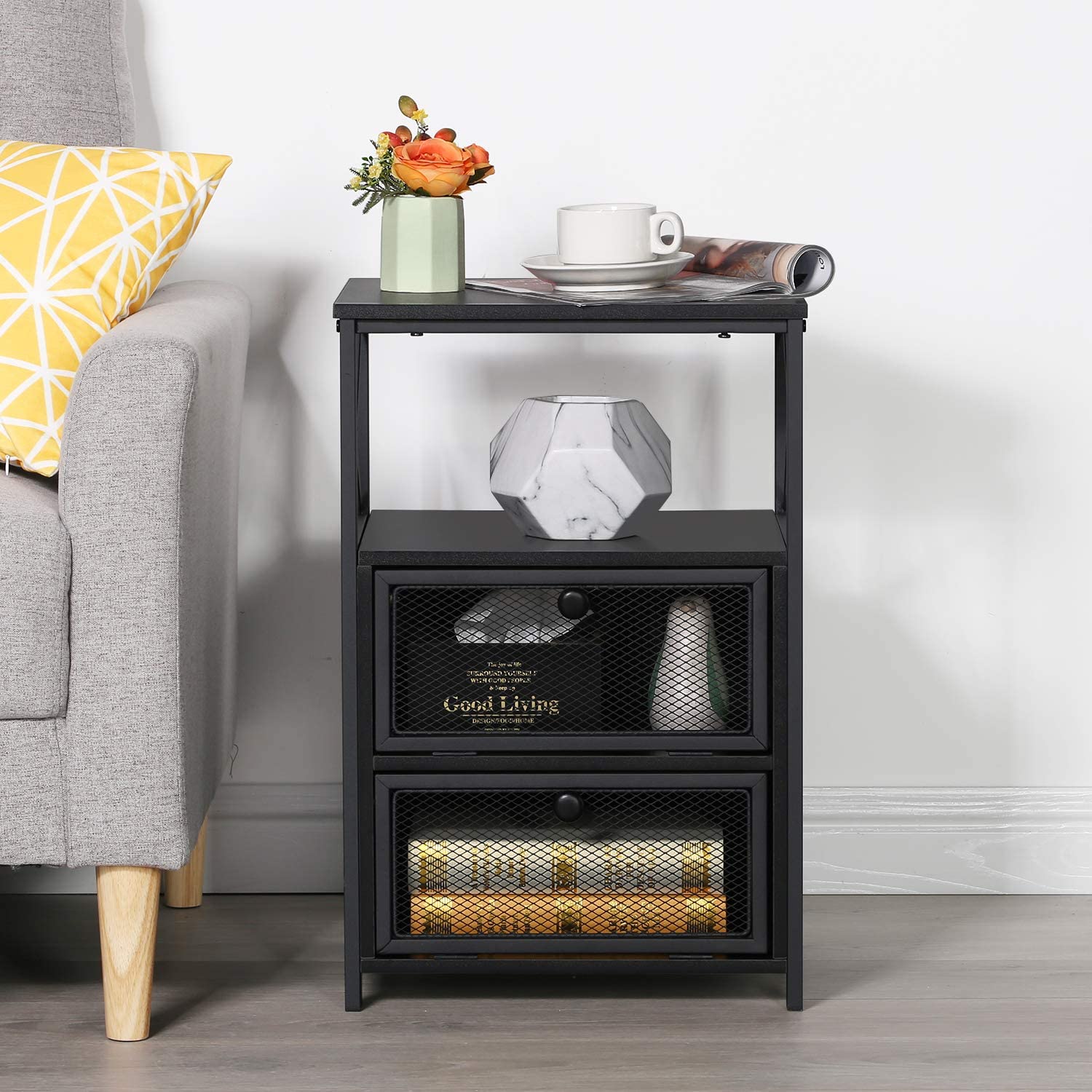 Side Tables: End Side Table with Storage Space and Flip Drawers