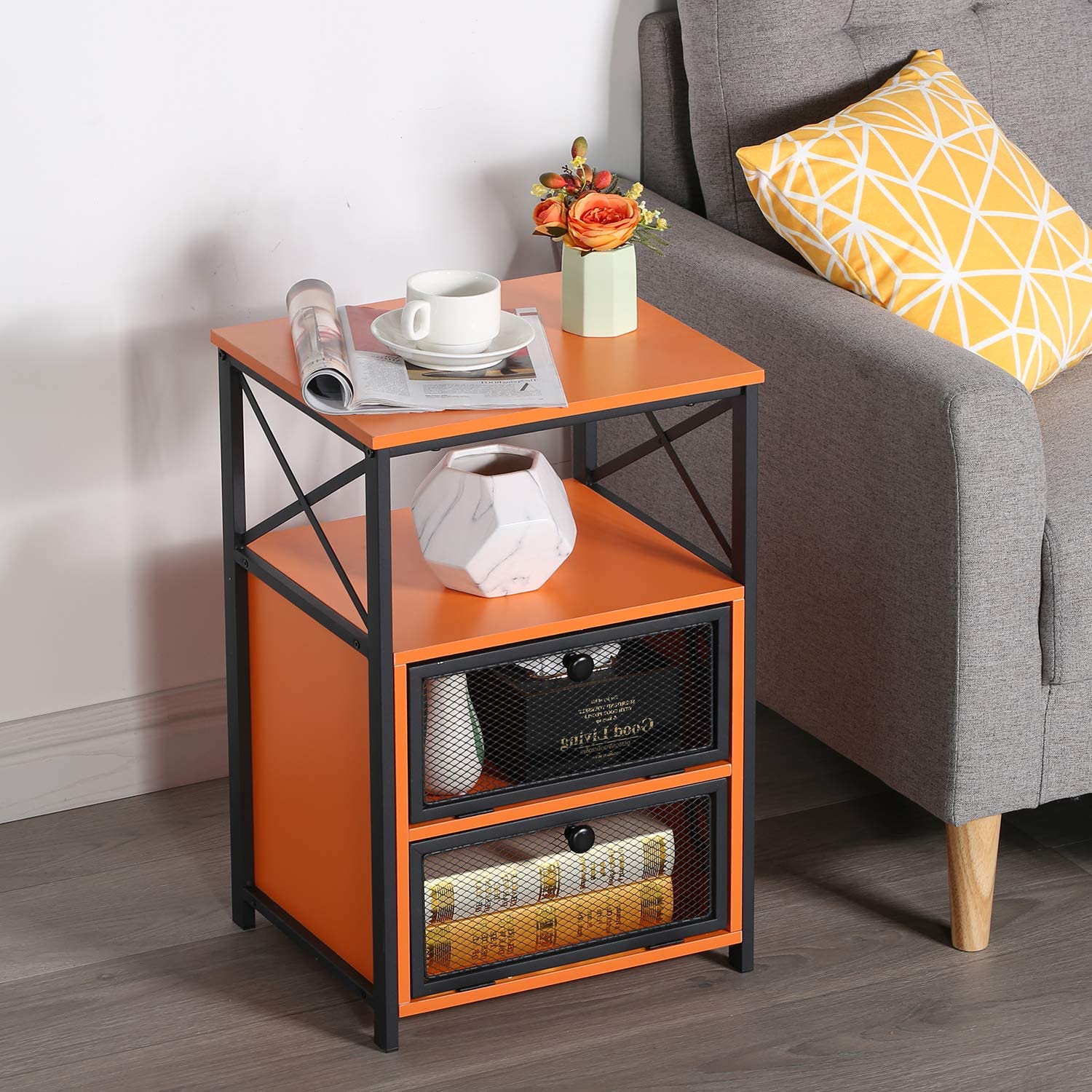 Side Tables: End Side Table with Storage Space and Flip Drawers