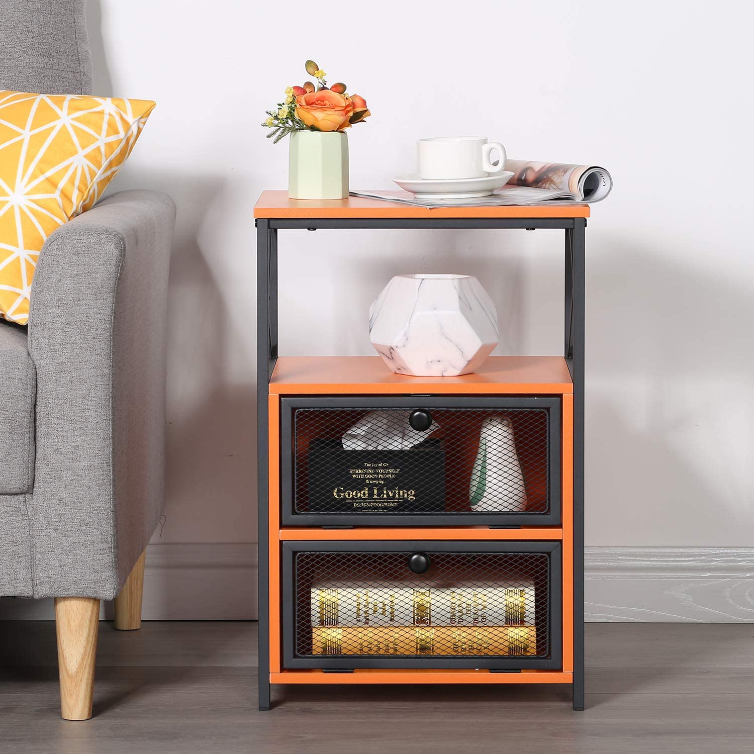 Side Tables: End Side Table with Storage Space and Flip Drawers
