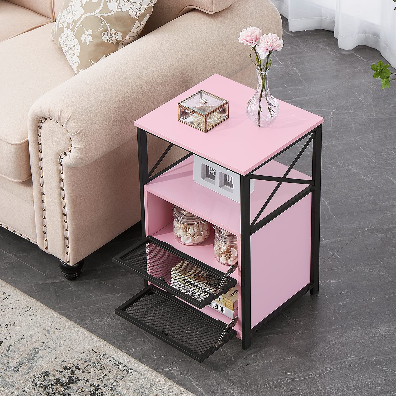 Side Tables: End Side Table with Storage Space and Flip Drawers