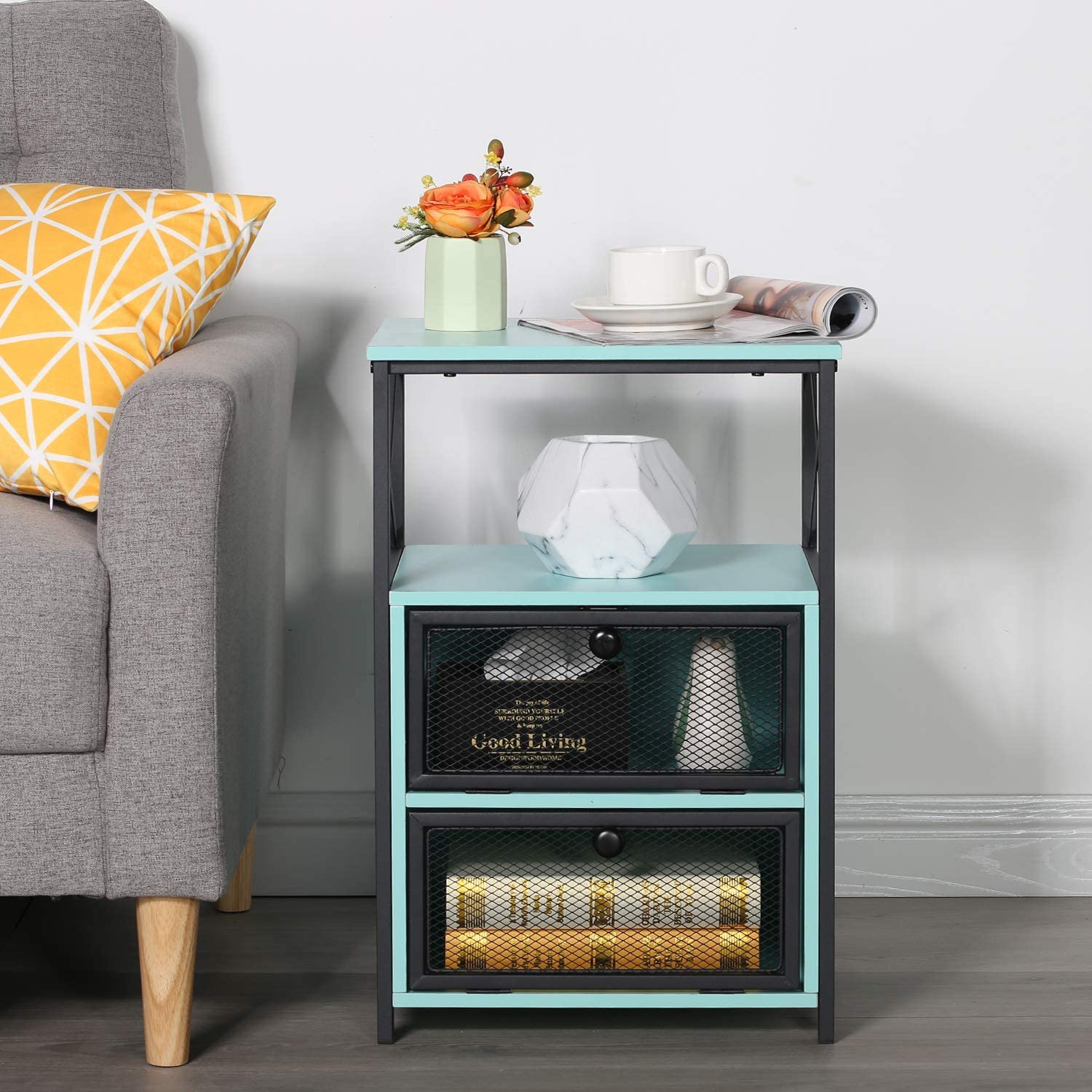 Side Tables: End Side Table with Storage Space and Flip Drawers