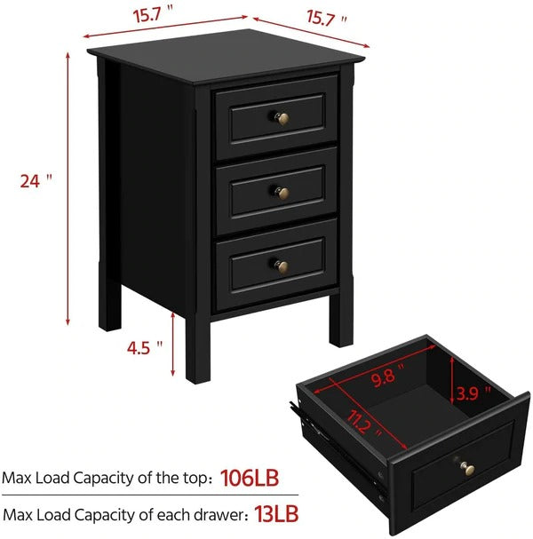Side Tables End Table with 3 Drawers