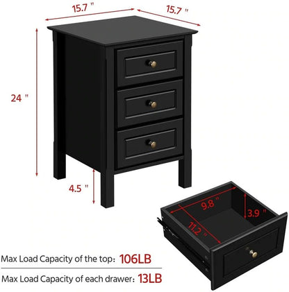 Side Tables End Table with 3 Drawers