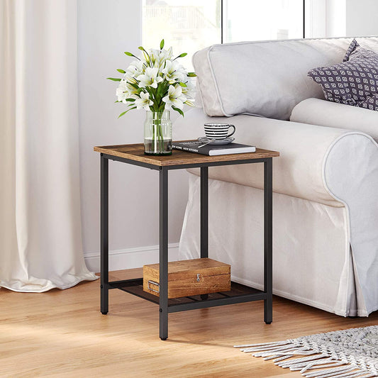 Side Tables: Heavy-Duty Steel Frame, Living Room, Simple Assembly 1-Pack, Chestnut Brown, Black