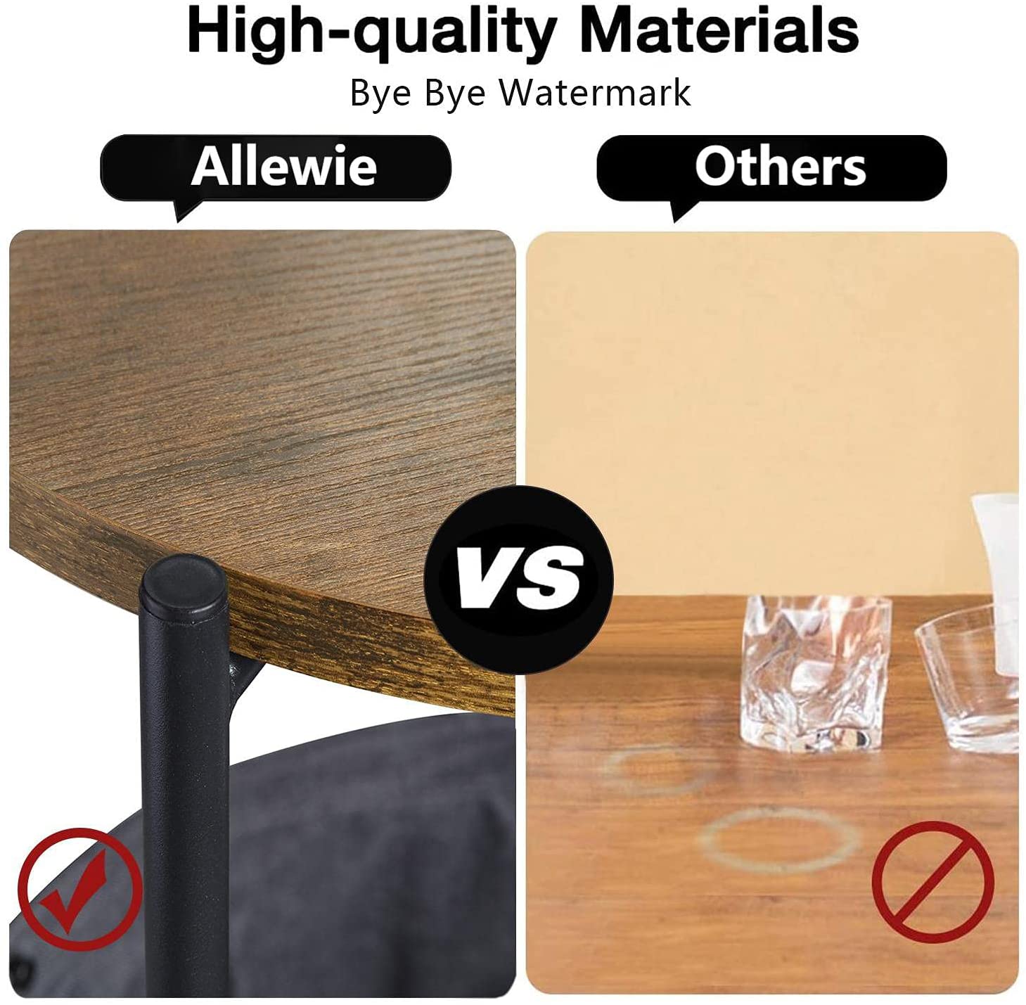 Side Tables Industrial End Table, Bedside Table, Coffee Table with Metal Frame, Accent Table,  Height, Wooden, Brown 