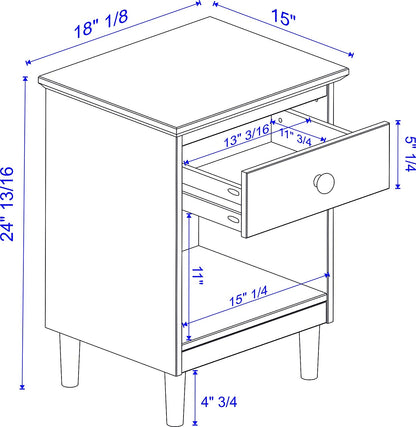 Side Tables: Modern 1-Drawer Solid Wood Nightstand Set