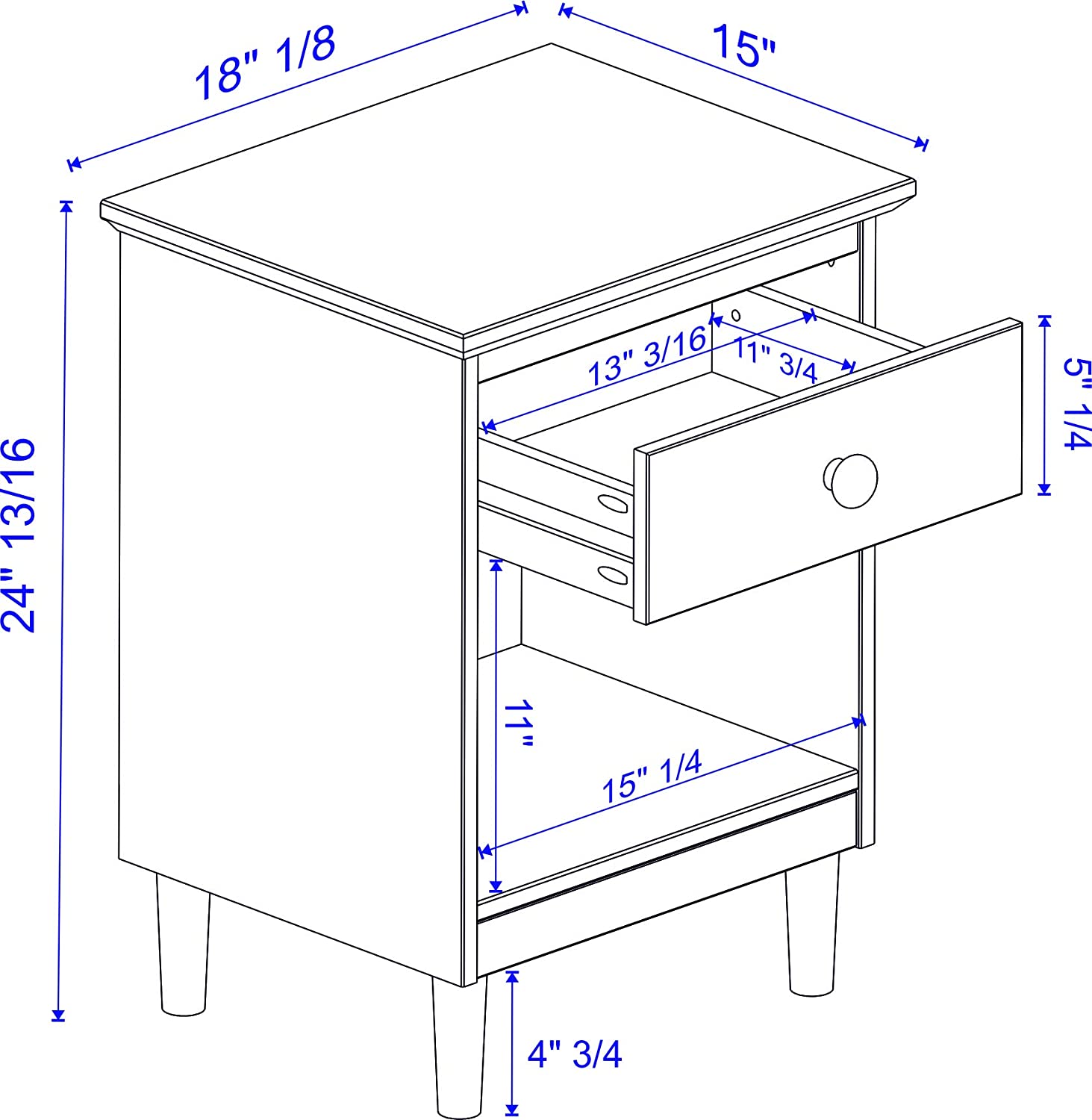 Side Tables: Modern 1-Drawer Solid Wood Nightstand Set