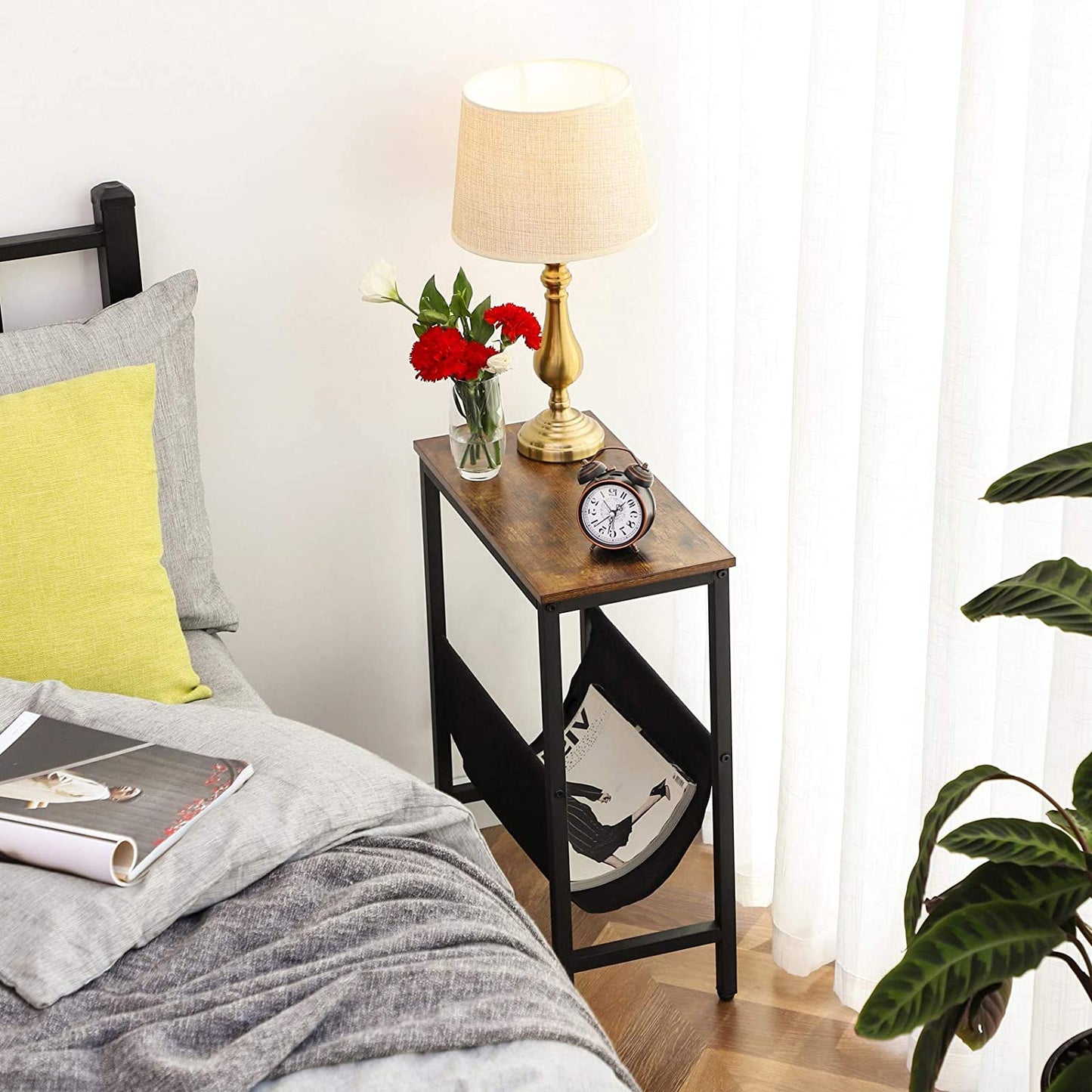 Side Tables: Narrow End Table with Magazine Holder Sling