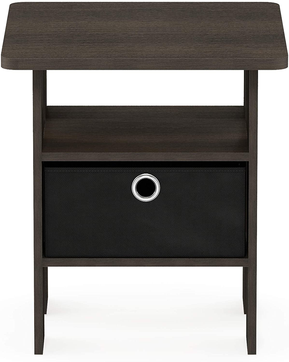 Side Tables Night Stand w Bin Drawer, Dark Brown Black 