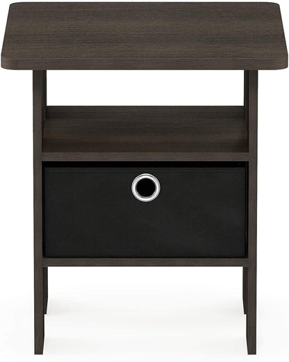 Side Tables Night Stand w Bin Drawer, Dark Brown Black 