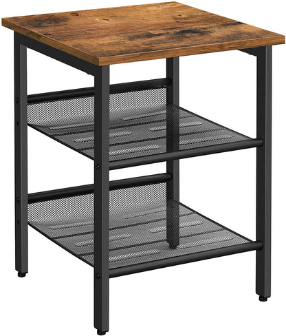  Side Tables: Nightstand with 2 Adjustable Mesh Shelves, Stable Metal Frame