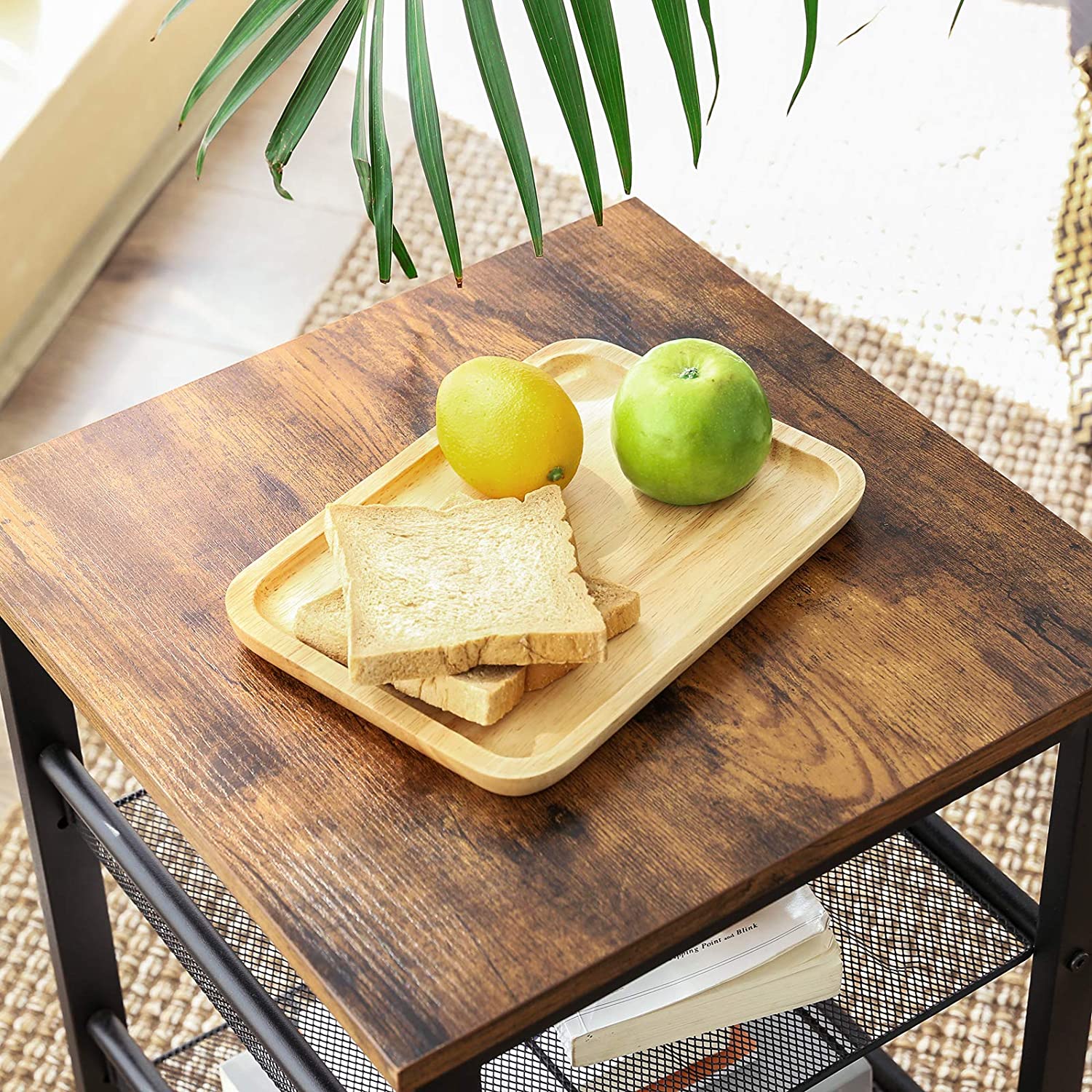  Side Tables: Nightstand with 2 Adjustable Mesh Shelves, Stable Metal Frame