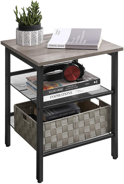  Side Tables: Nightstand with 2 Adjustable Mesh Shelves, Stable Metal Frame