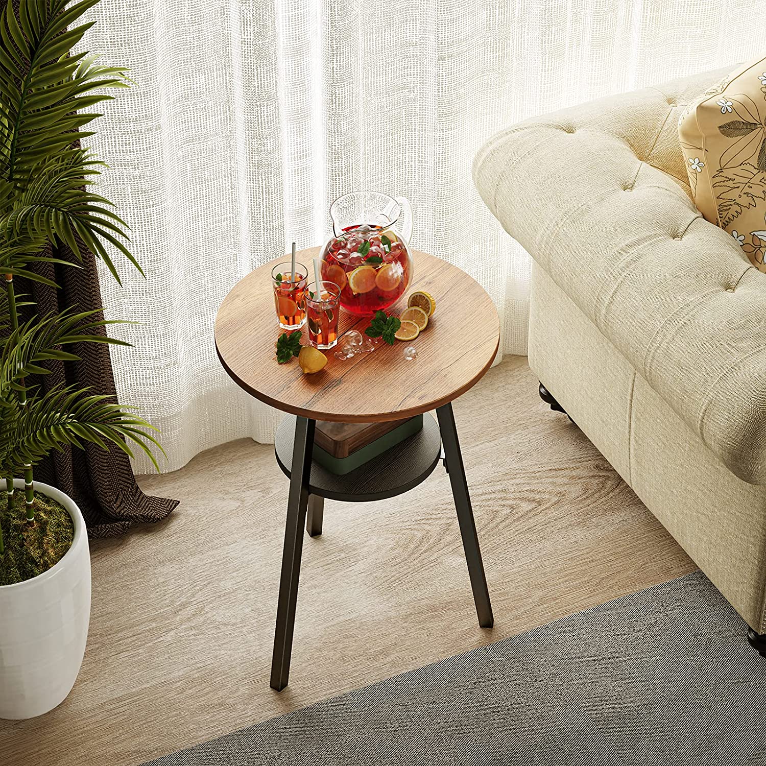 Side Tables : Round End Table, Side Table with Wooden Shelves